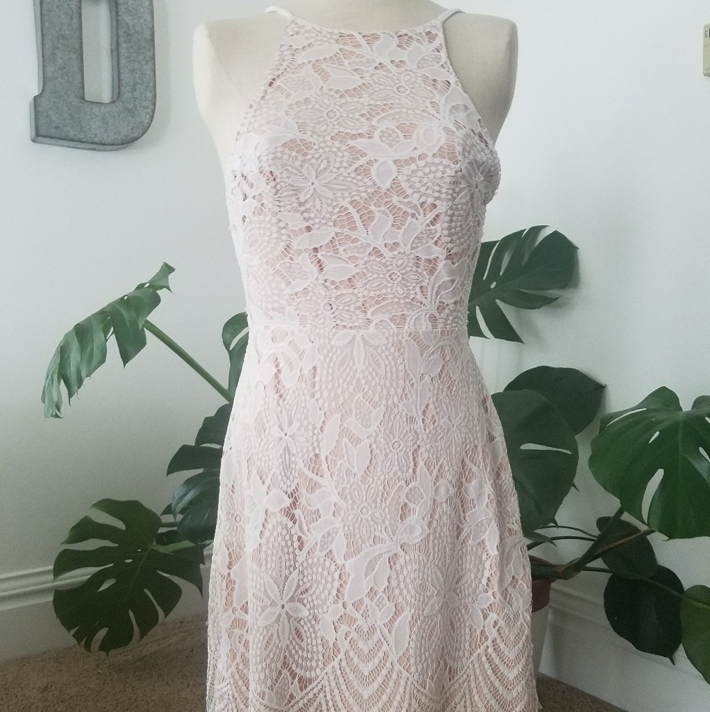 White Lace Open Back Dress